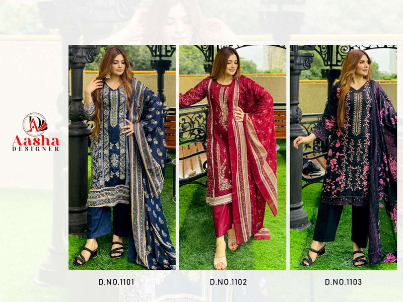 Aasha Designer Riwayat Premium Collection Cotton Print Self Embroidery Stylish Salwar Suit
