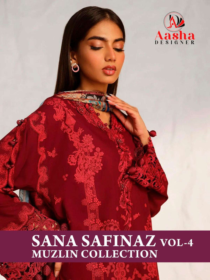 Aasha Designer Sana Safinaz Muzlin Collection Vol 4 Pure Cotton Print Heavy Embrroidery Salwar Suit