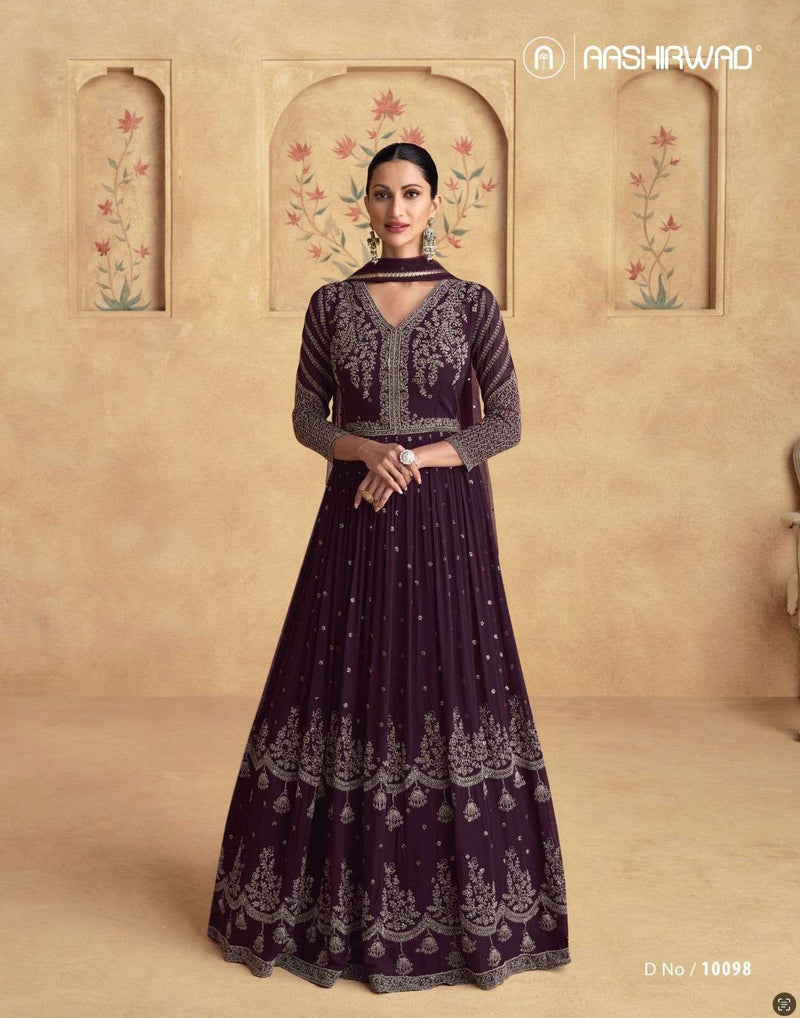 Aashirwad Creation Alfaaz Chinon Silk Designer Wedding Wear Top Bottom Dupatta Set