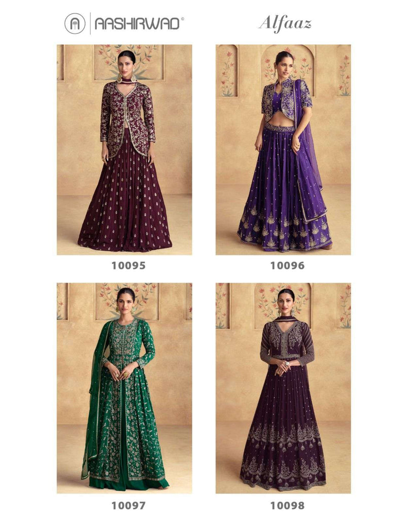 Aashirwad Creation Alfaaz Chinon Silk Designer Wedding Wear Top Bottom Dupatta Set
