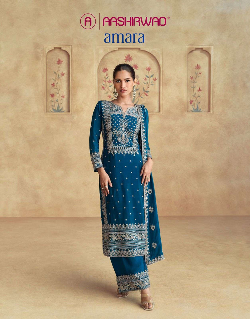 Aashirwad Creation Amara Chinon Silk Designer Wedding Wear Suit Collection