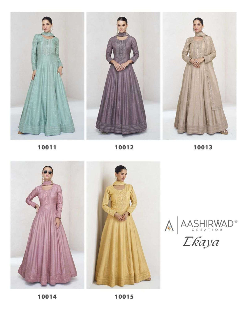 Aashirwad Creation Ekaya Silk Heavy Designer Party Wear Dress Dupatta Collection