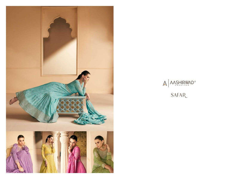 Aashirwad Creation Gulkand Safar Designer Work Readymade Long Gown With Dupatta