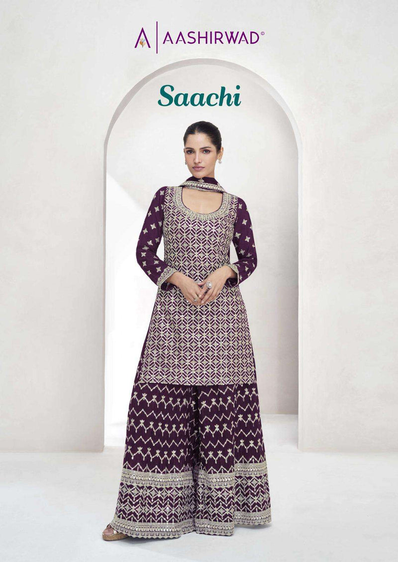 Aashirwad Creation Saachi Chinon Silk Designer Party Wear Kurti Plazo Dupatta Set