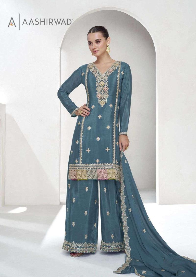 Aashirwad Creation Vaanya Chinon Silk Designer Party Wear Suit