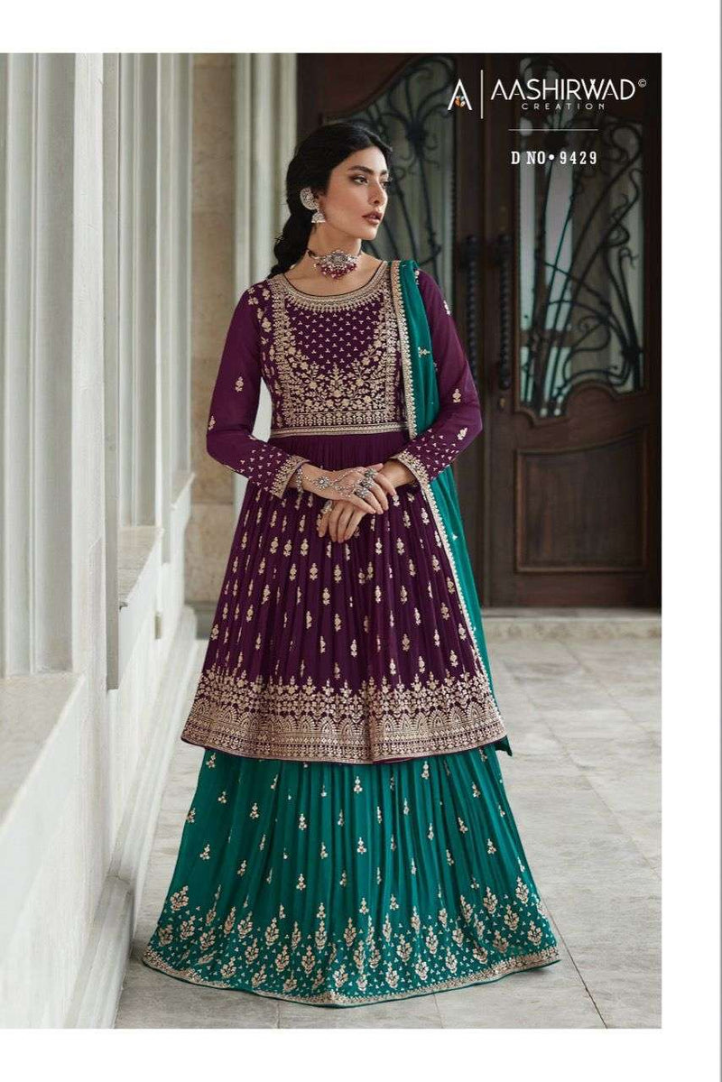 Aashirwad Creation Radhika Georgette With Heavy Work Kurti With Skirt Collection