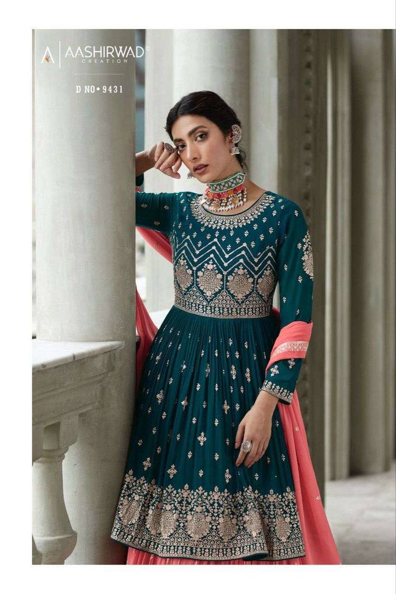 Aashirwad Creation Radhika Georgette With Heavy Work Kurti With Skirt Collection