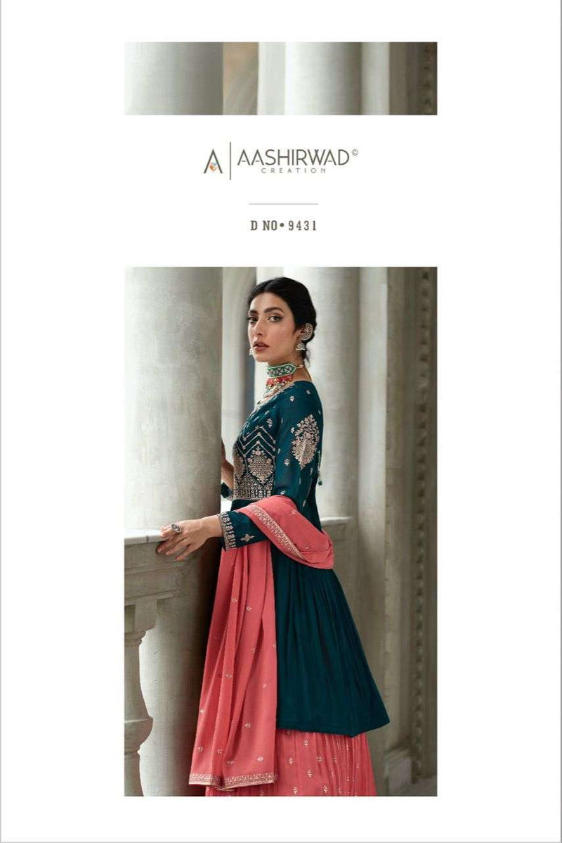 Aashirwad Creation Radhika Georgette With Heavy Work Kurti With Skirt Collection