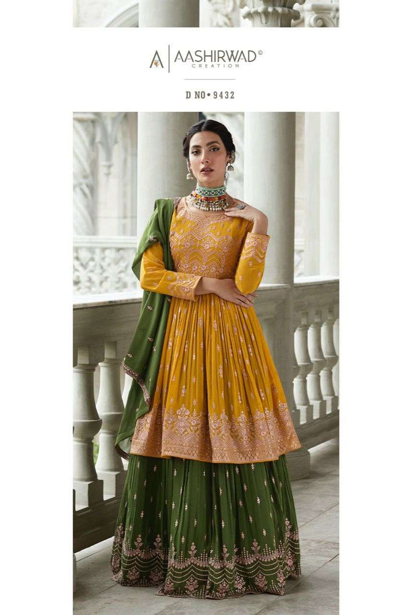 Aashirwad Creation Radhika Georgette With Heavy Work Kurti With Skirt Collection