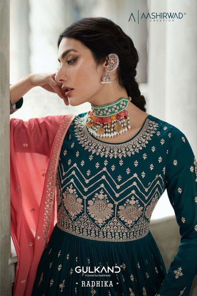 Aashirwad Creation Radhika Georgette With Heavy Work Kurti With Skirt Collection