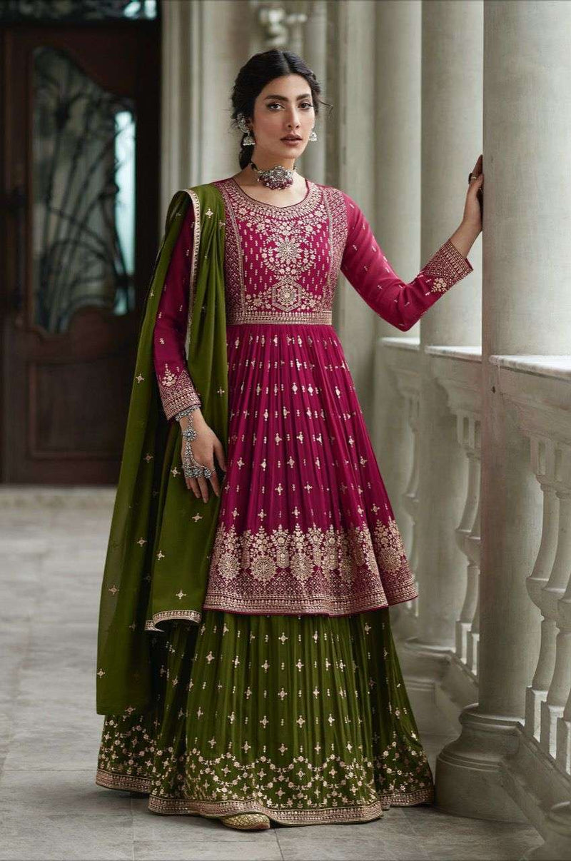Aashirwad Creation Radhika Georgette With Heavy Work Kurti With Skirt Collection
