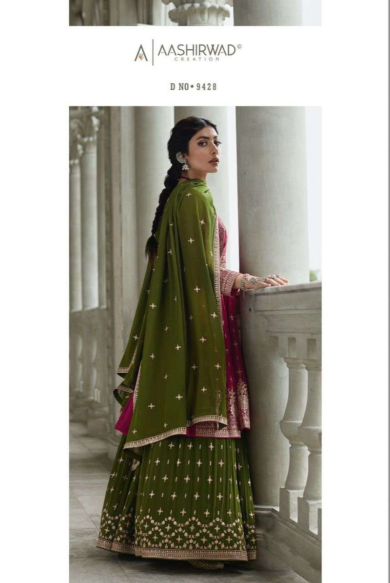 Aashirwad Creation Radhika Georgette With Heavy Work Kurti With Skirt Collection