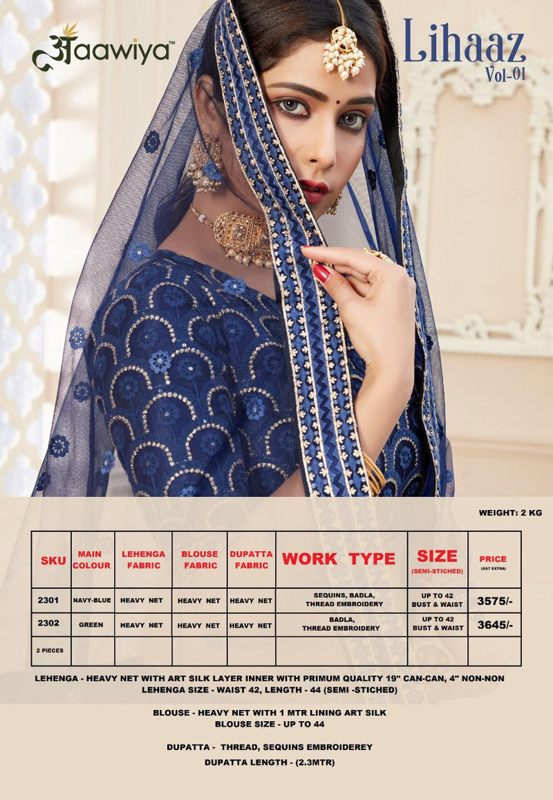 Aawiya Official Lihaaz Vol 1 Heavy Net Designer Lehngha Choli With Dupatta