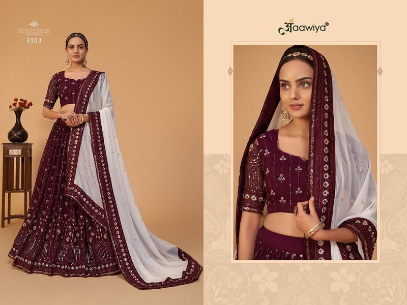 Aawiya Official Sanaya Vol 1 Georgette Sequins Work Wedding Wear Lehngas