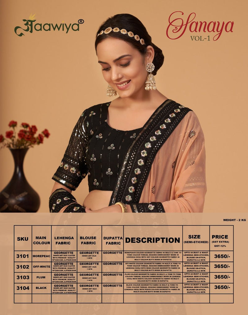 Aawiya Official Sanaya Vol 1 Georgette Sequins Work Wedding Wear Lehngas