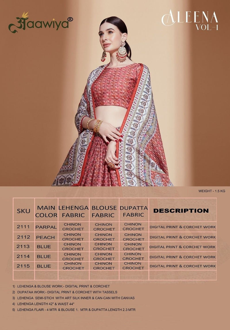 Aawiya Official Aleena Vol 1 Chinnon Heavy Lehngas Choli Collection