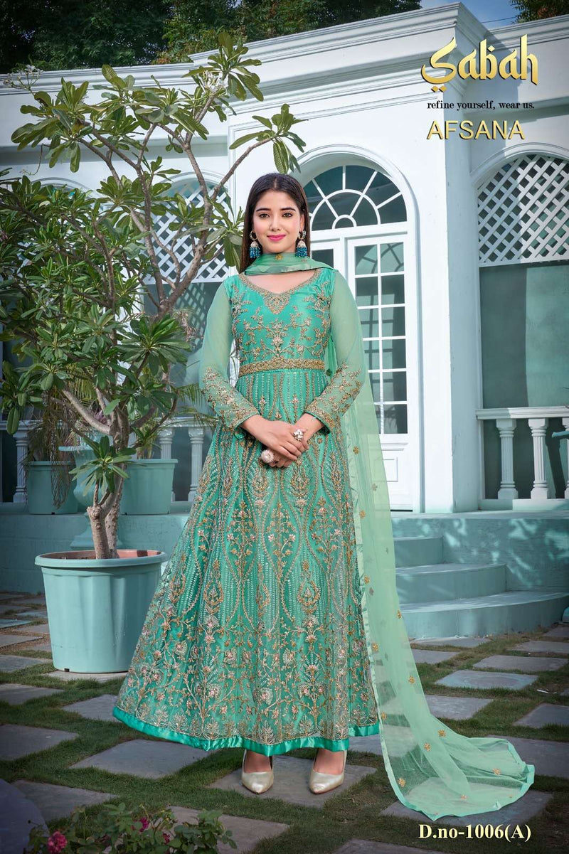 Afsana Vol 2 1006 By Sabah Butterfly Net Heavy Designer Work Semistitch Long Salwar Kameez