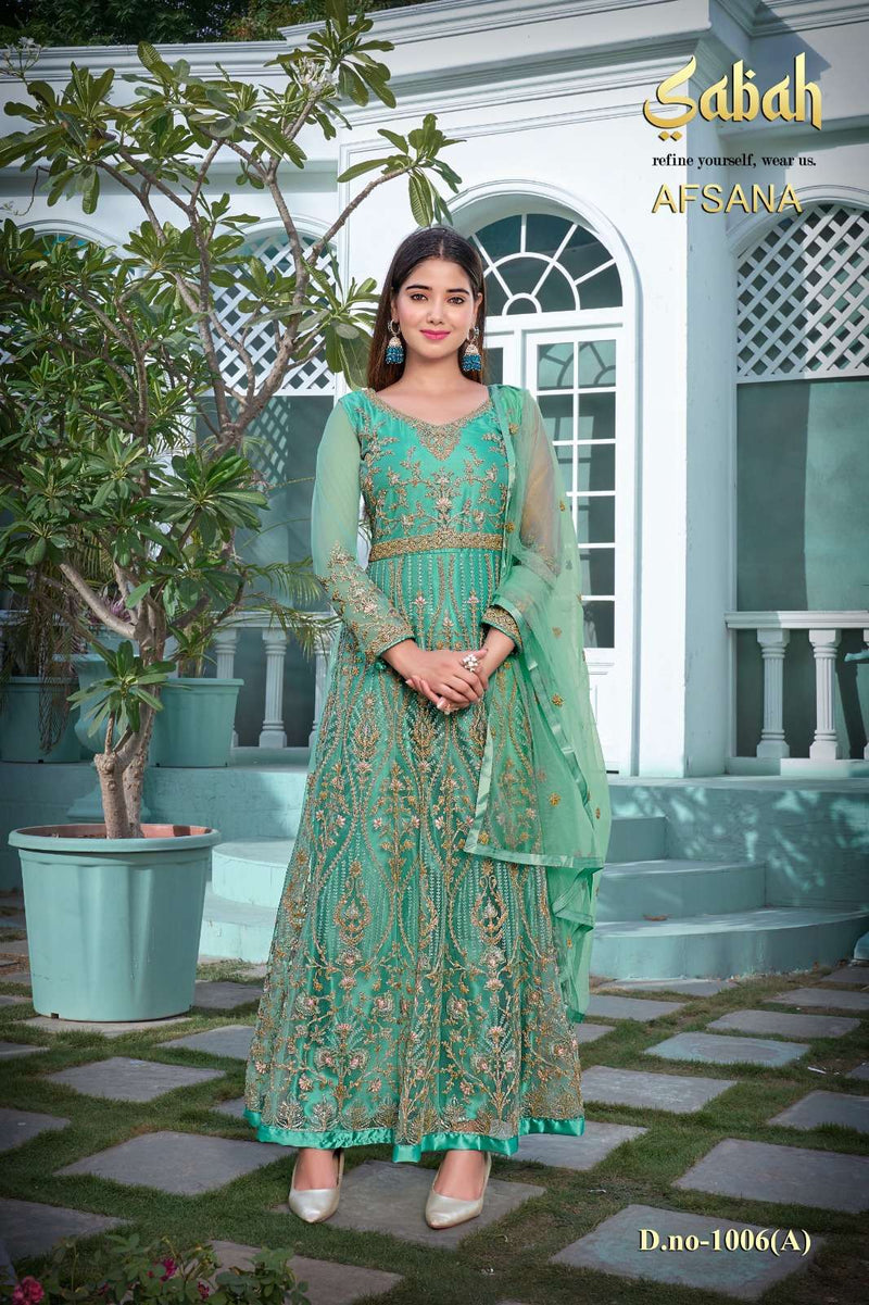Afsana Vol 2 1006 By Sabah Butterfly Net Heavy Designer Work Semistitch Long Salwar Kameez