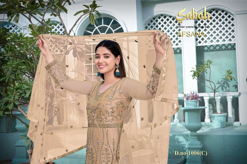 Afsana Vol 2 1006 By Sabah Butterfly Net Heavy Designer Work Semistitch Long Salwar Kameez