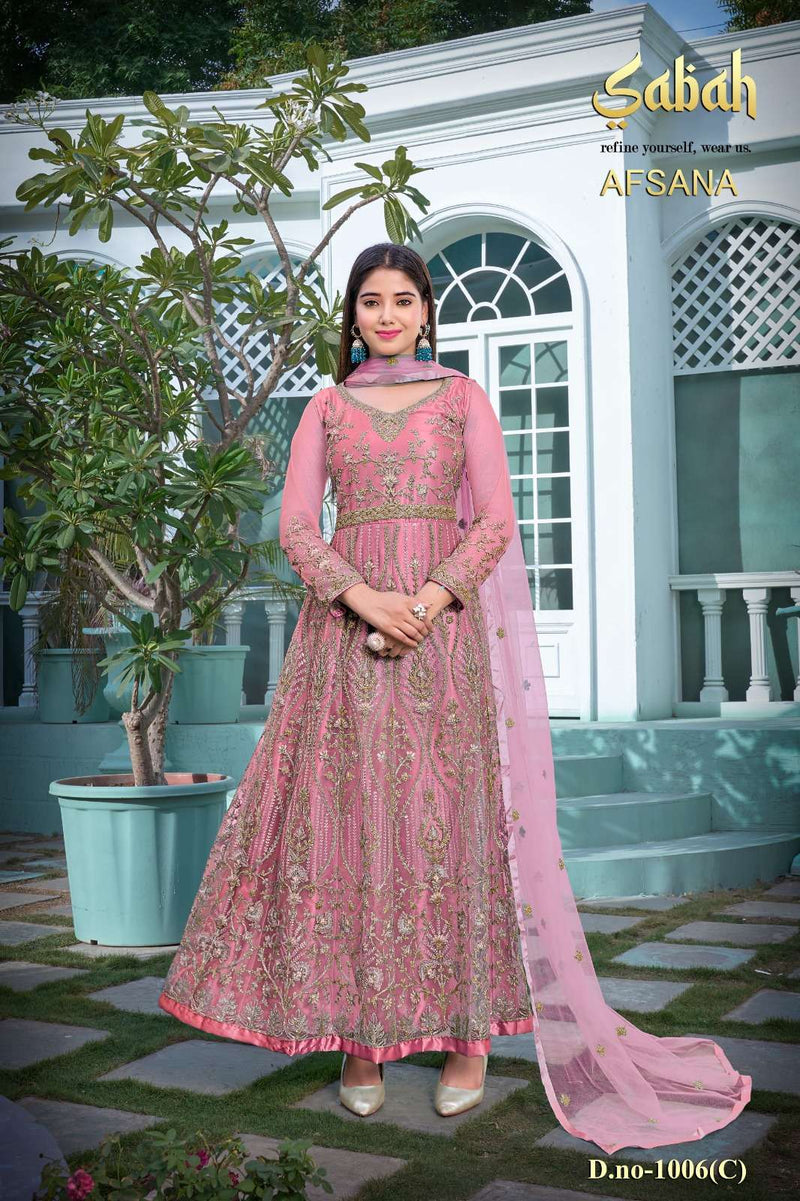 Afsana Vol 2 1006 By Sabah Butterfly Net Heavy Designer Work Semistitch Long Salwar Kameez