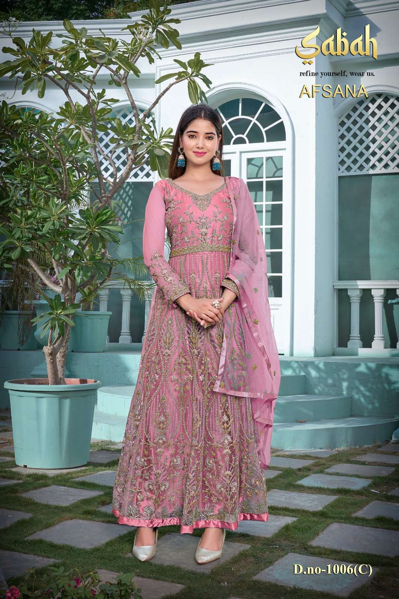 Afsana Vol 2 1006 By Sabah Butterfly Net Heavy Designer Work Semistitch Long Salwar Kameez
