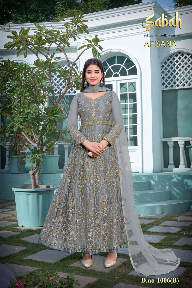 Afsana Vol 2 1006 By Sabah Butterfly Net Heavy Designer Work Semistitch Long Salwar Kameez