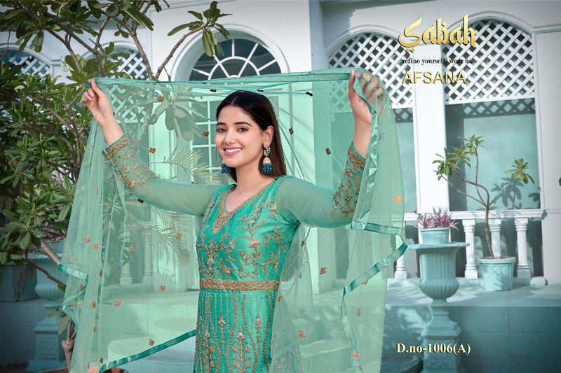 Afsana Vol 2 1006 By Sabah Butterfly Net Heavy Designer Work Semistitch Long Salwar Kameez