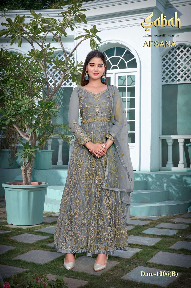 Afsana Vol 2 1006 By Sabah Butterfly Net Heavy Designer Work Semistitch Long Salwar Kameez
