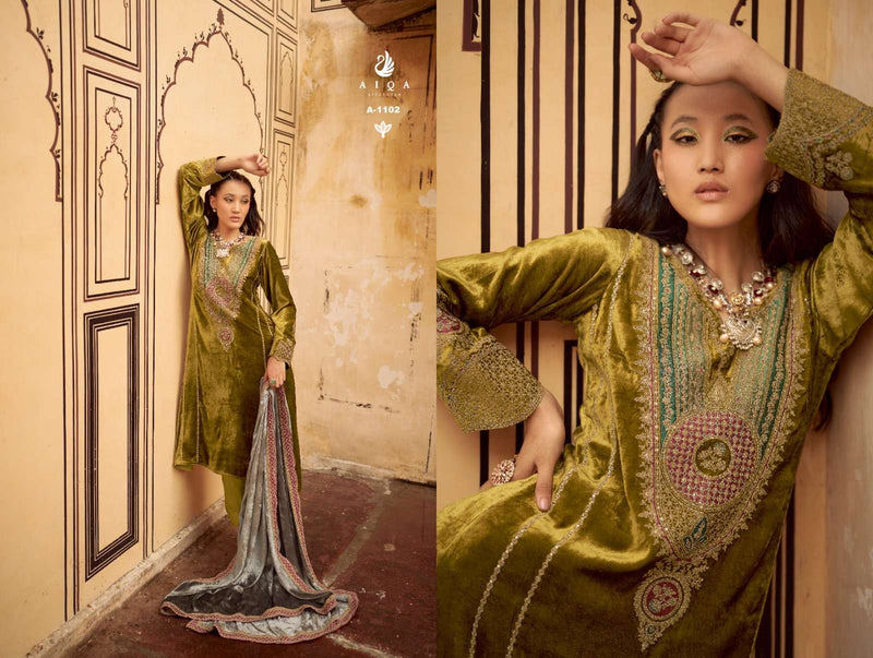 Aiqa Sitaray Velvet Fancy Work Designer Wedding Wear Suit Collection