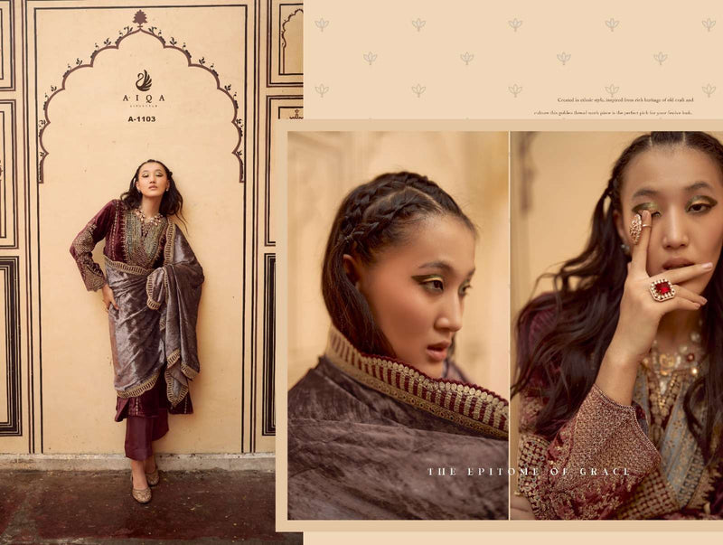 Aiqa Sitaray Velvet Fancy Work Designer Wedding Wear Suit Collection