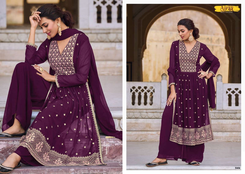 Ajraa Hiva Vol 3 Georgette Work Nyra Cut Readymade 3 Piece Dresses