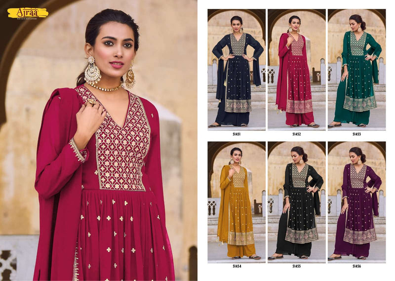 Ajraa Hiva Vol 3 Georgette Work Nyra Cut Readymade 3 Piece Dresses