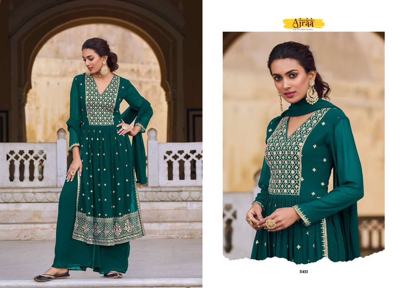 Ajraa Hiva Vol 3 Georgette Work Nyra Cut Readymade 3 Piece Dresses