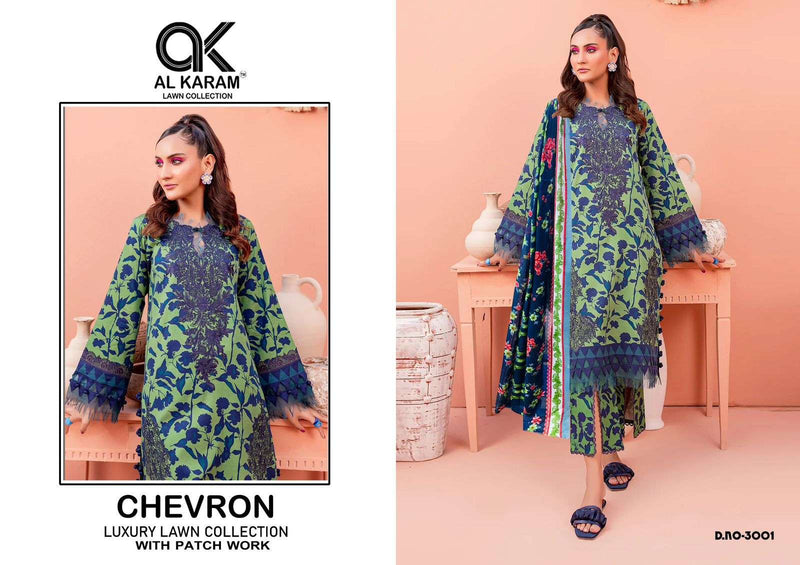 Al Karam Chevron Luxury Lawn Colleciton Vol 3 Cotton Print Patch Work Salwar Suit