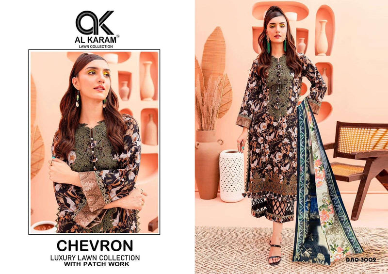 Al Karam Chevron Luxury Lawn Colleciton Vol 3 Cotton Print Patch Work Salwar Suit