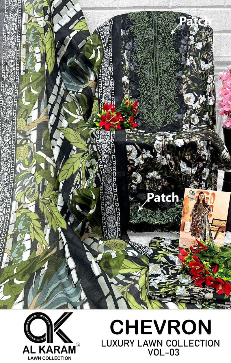Al Karam Chevron Luxury Lawn Colleciton Vol 3 Cotton Print Patch Work Salwar Suit