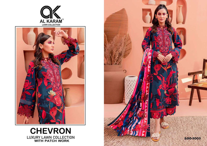 Al Karam Chevron Luxury Lawn Colleciton Vol 3 Cotton Print Patch Work Salwar Suit