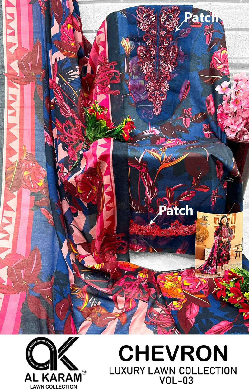 Al Karam Chevron Luxury Lawn Colleciton Vol 3 Cotton Print Patch Work Salwar Suit