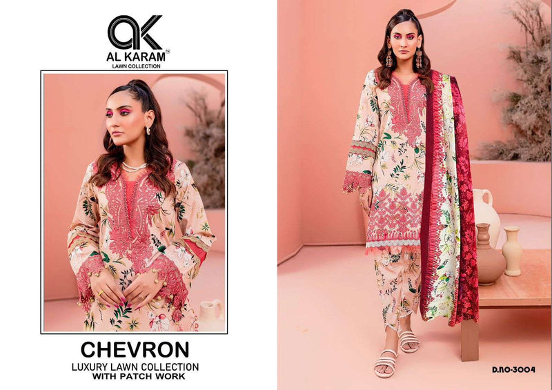 Al Karam Chevron Luxury Lawn Colleciton Vol 3 Cotton Print Patch Work Salwar Suit