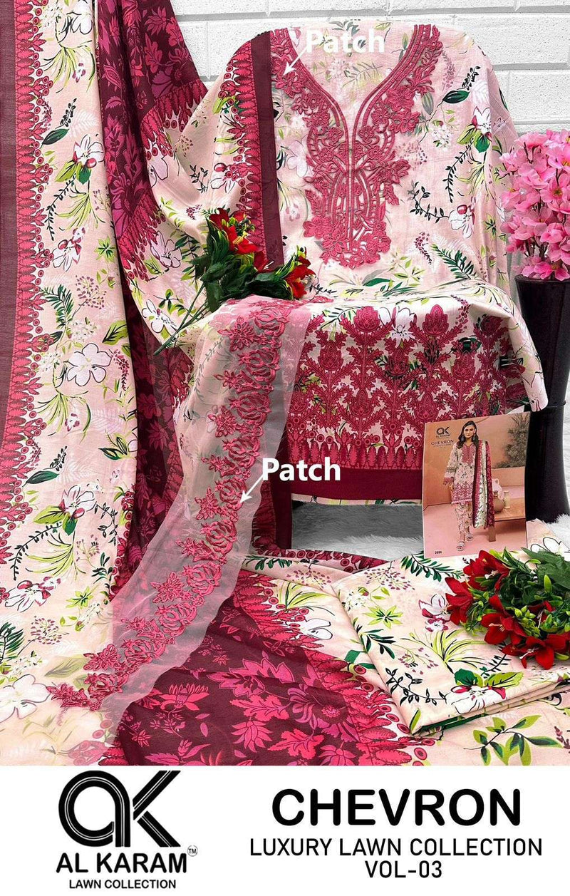 Al Karam Chevron Luxury Lawn Colleciton Vol 3 Cotton Print Patch Work Salwar Suit