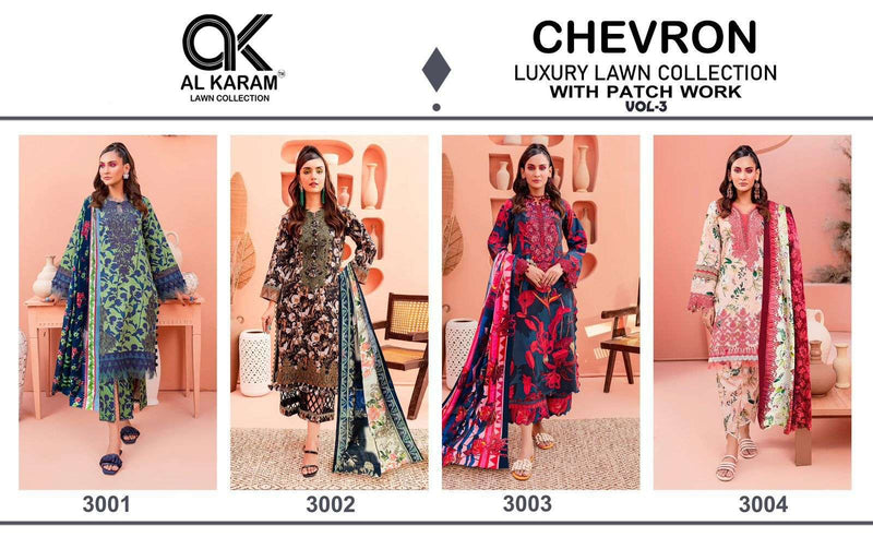 Al Karam Chevron Luxury Lawn Colleciton Vol 3 Cotton Print Patch Work Salwar Suit