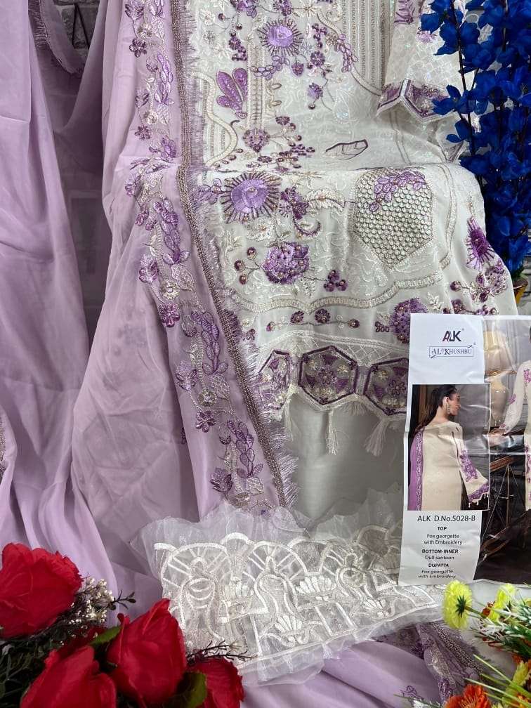Al Khushbu Design No 5028 Abcd Georgette Heavy Embroidered Party Wear Suit