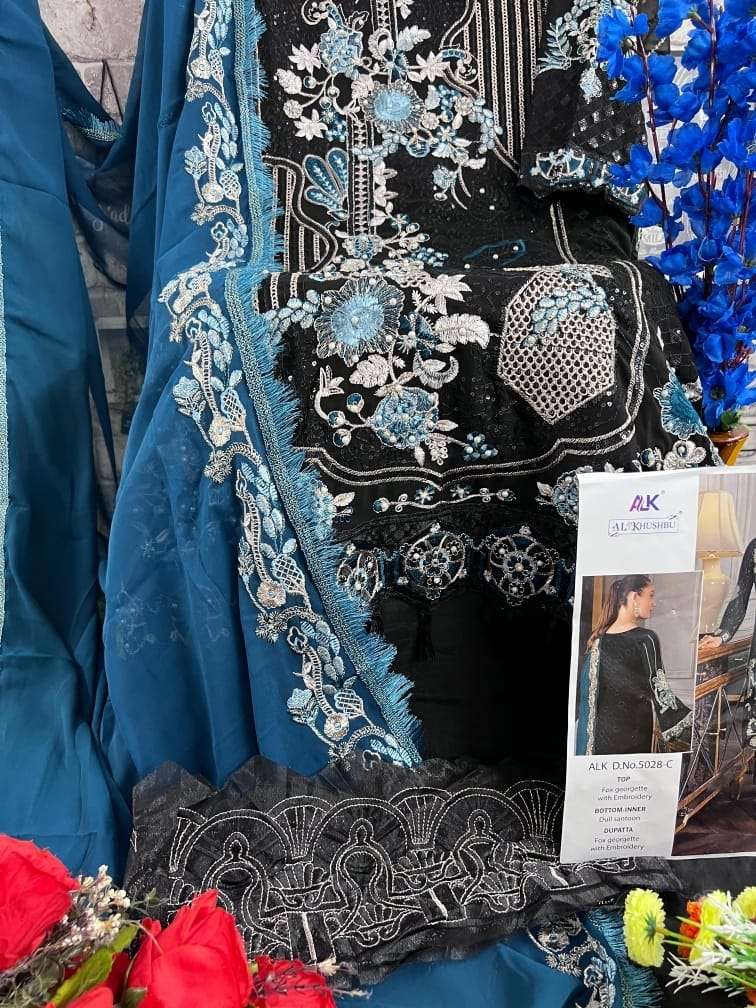 Al Khushbu Design No 5028 Abcd Georgette Heavy Embroidered Party Wear Suit