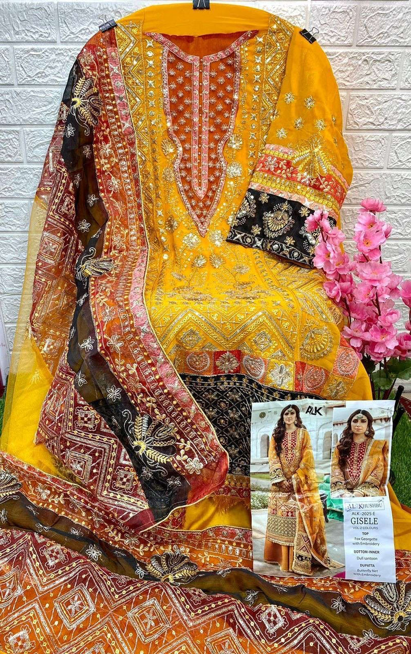 Al Khushbu Design No 2025 Georgette Heavy Embroidered Party Wear Suit