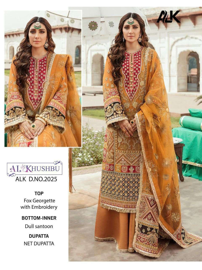 Al Khushbu Design No 2025 Georgette Heavy Embroidered Party Wear Suit