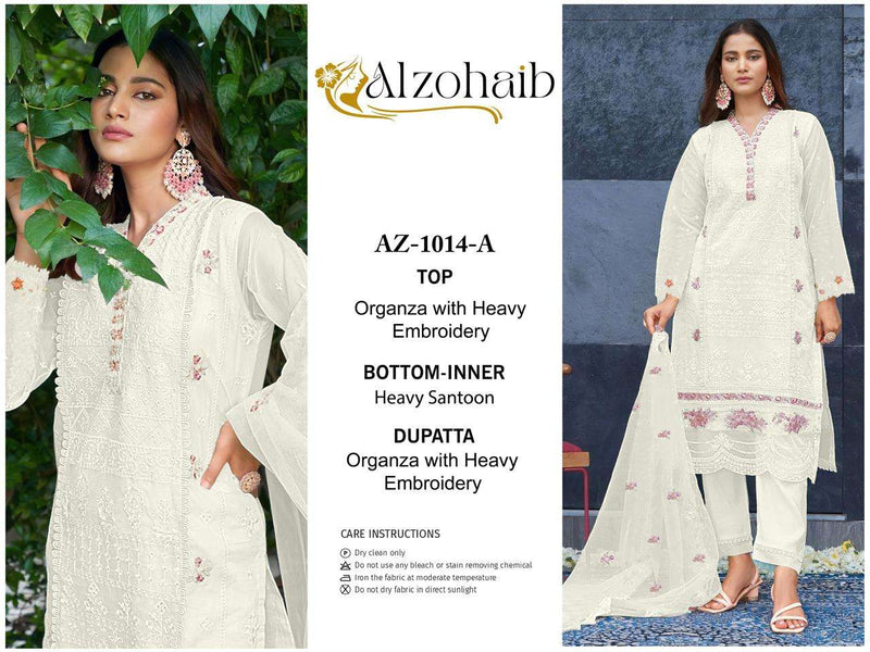 Al Zohaib D No 1014 Organza Embrodairy Moti Work Salwar Suit