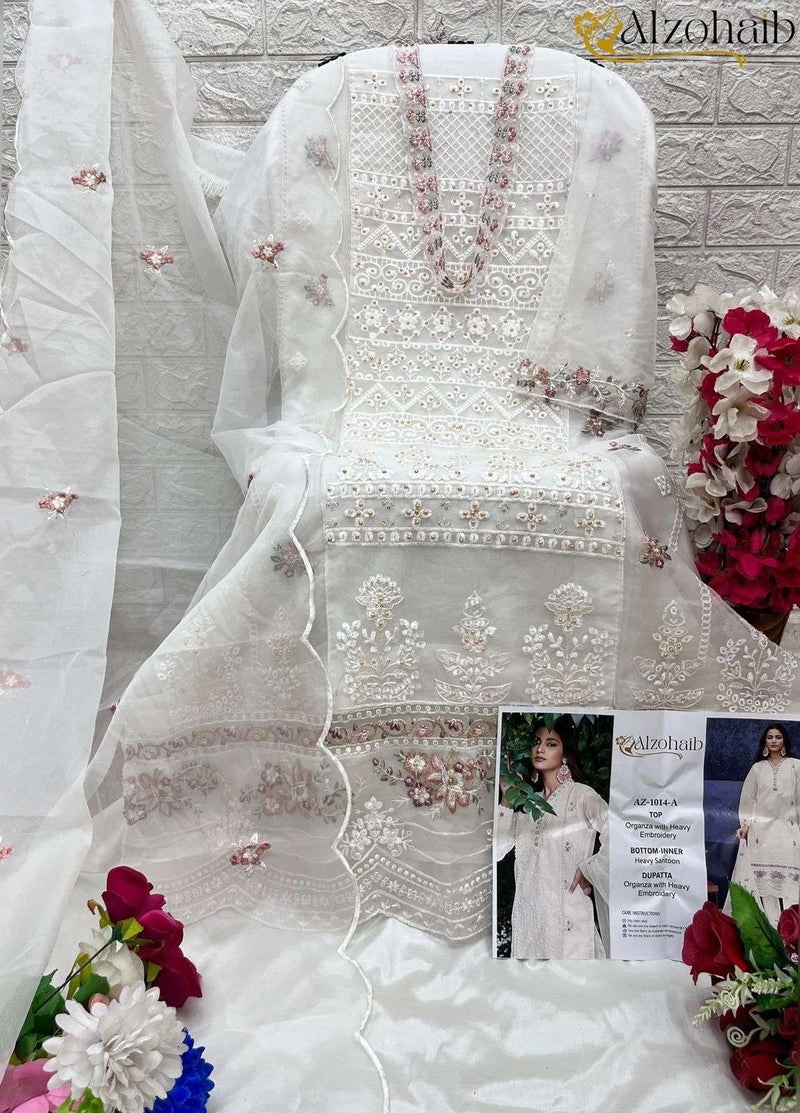 Al Zohaib D No 1014 Organza Embrodairy Moti Work Salwar Suit