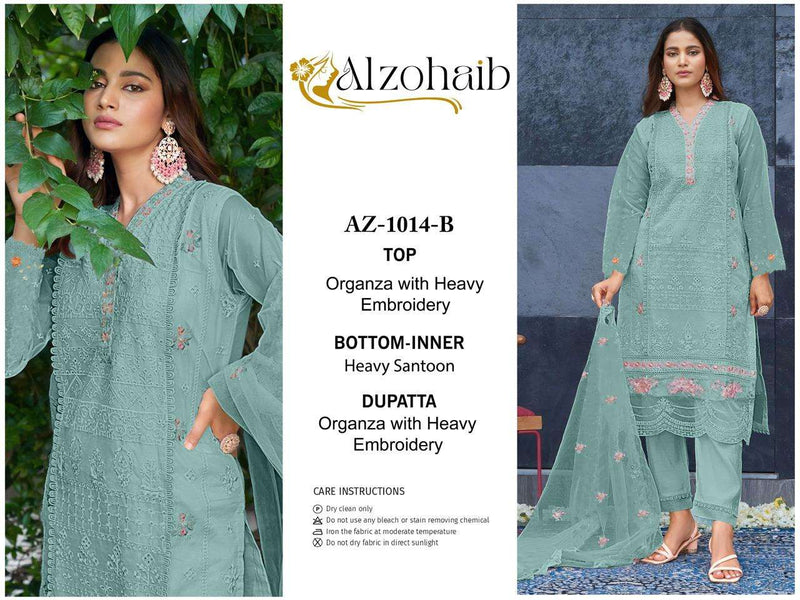 Al Zohaib D No 1014 Organza Embrodairy Moti Work Salwar Suit