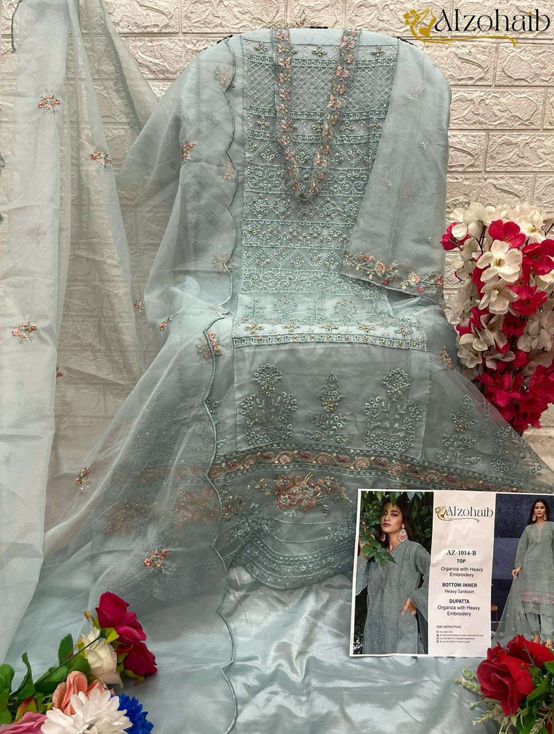 Al Zohaib D No 1014 Organza Embrodairy Moti Work Salwar Suit