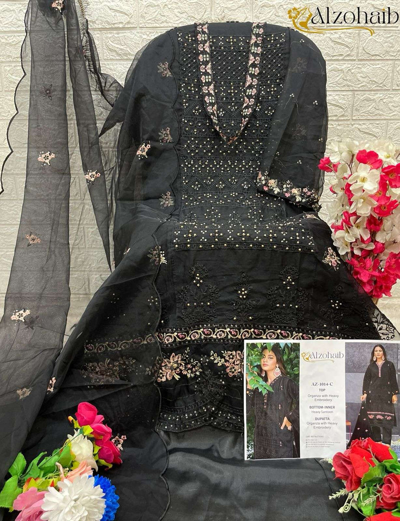 Al Zohaib D No 1014 Organza Embrodairy Moti Work Salwar Suit